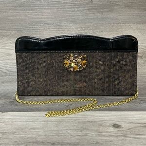 J. Renee Elegant Black Leopard Print Clutch with Gold Chain